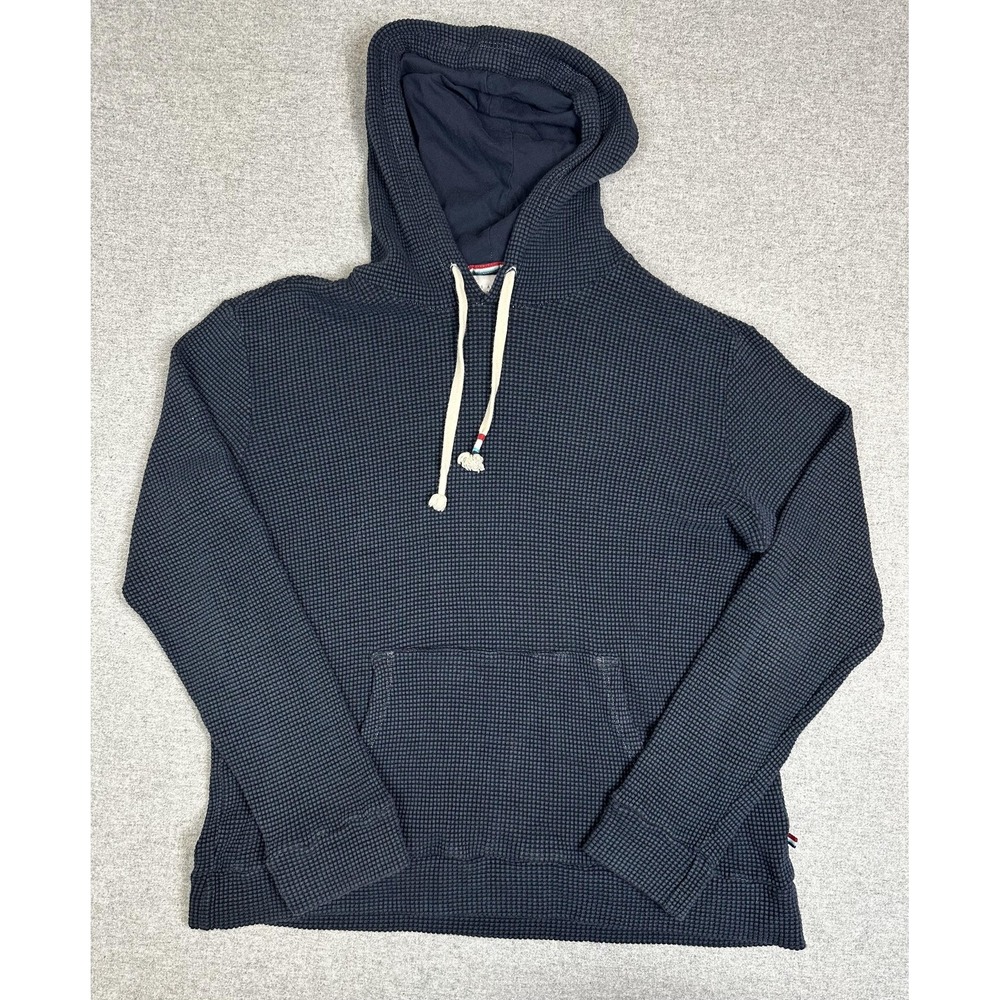 Sol Angeles Hoodie Mens Large Navy‎ Blue Waffle Knit Pullover Kangaroo Pocket